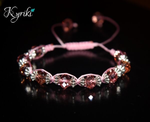 Pink Crystal & Silver Flower Shamballa Bracelet_8803WMBracelet